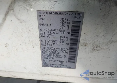 2016 Nissan Rogue S/Sl/Sv z USA, uszkodzony, nr VIN 5N1AT2MV6GC750973